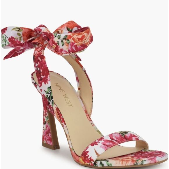 BRAND NEW NINE WEST BOBS ANKLE TIE WOMEN'S FLORAL ANKLE TIE HEELS SANDAL - Picture 16 of 16